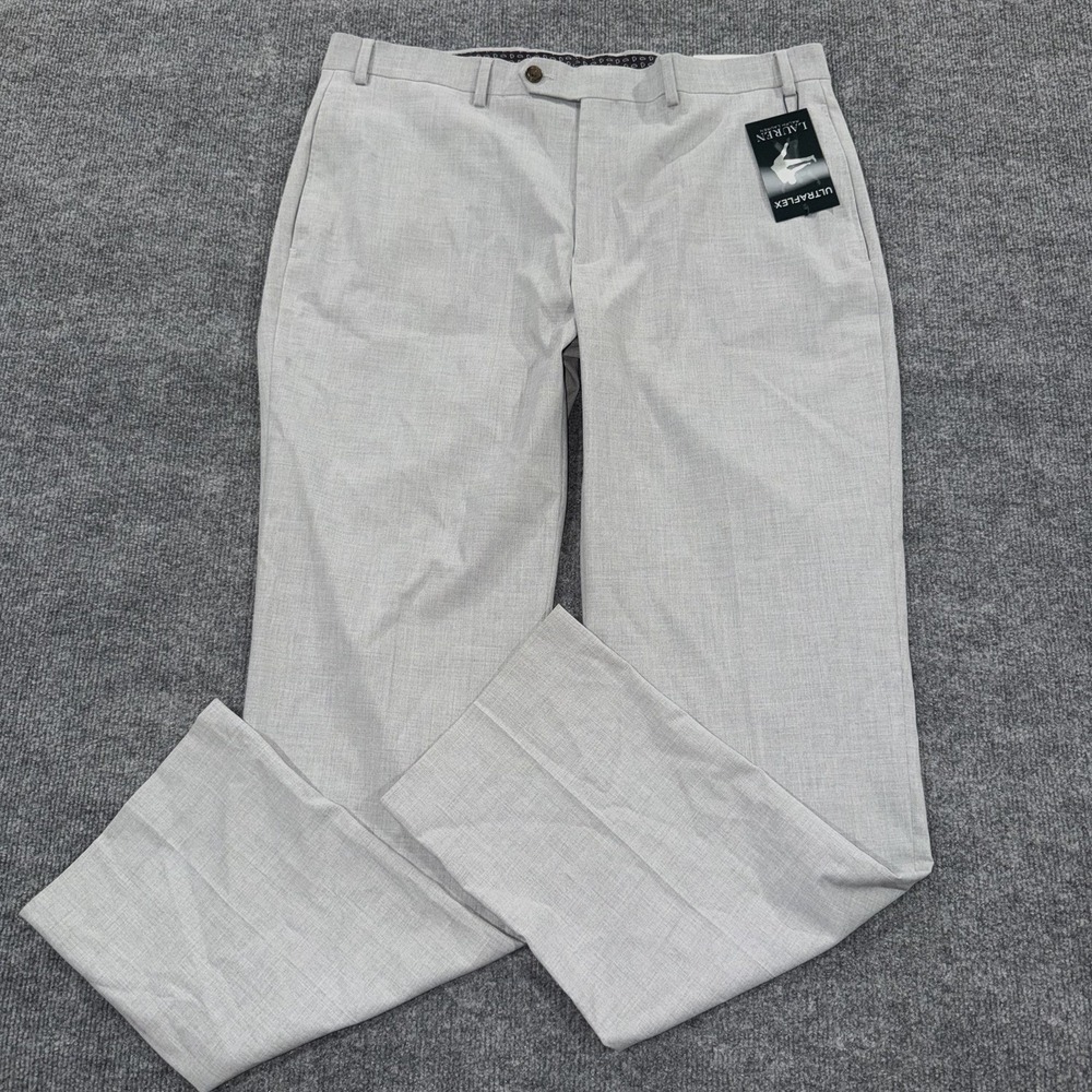 Lauren Ralph Lauren Ultraflex Grey Dress Pants 36X32 Flat Front Stretch NEW